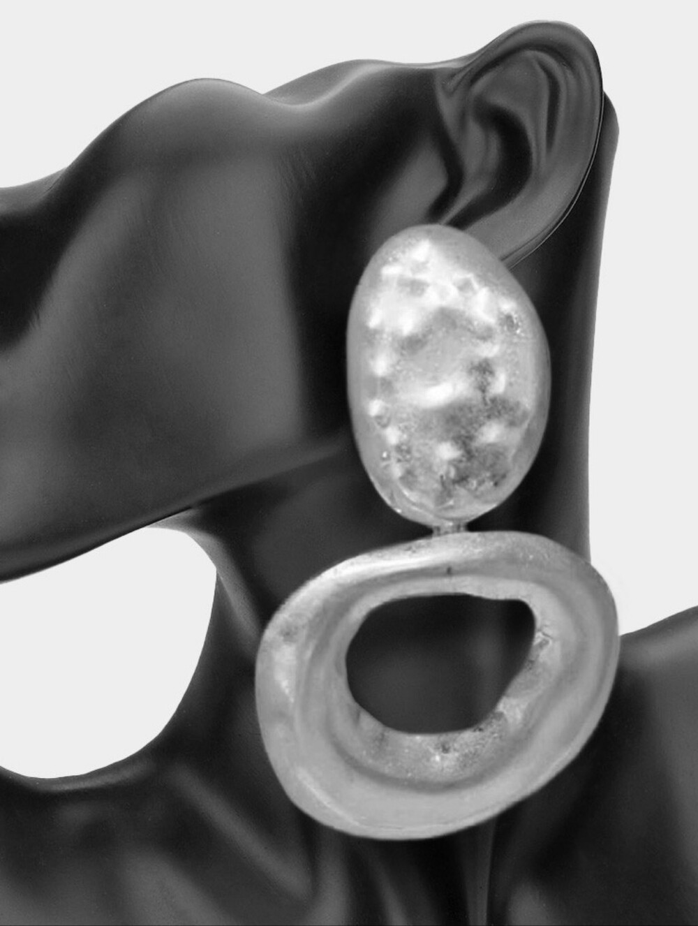 Silver Abstract Oversized Hammered Metal Drop Dangle Earrings 4.4" Statement